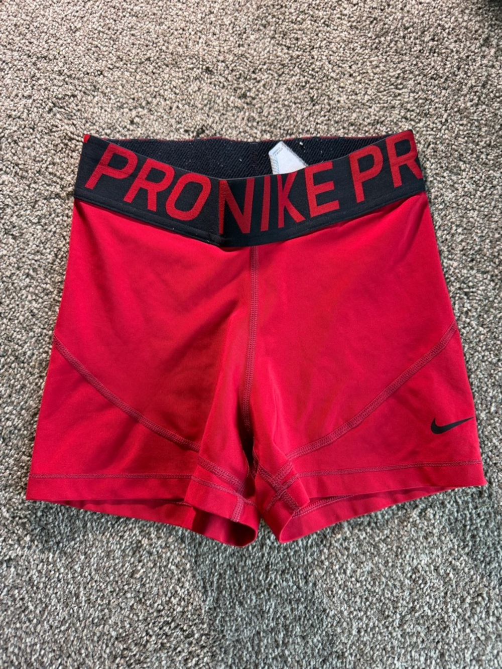 Nike Pro Women's Red Performance Bike Shorts with Black Waistband